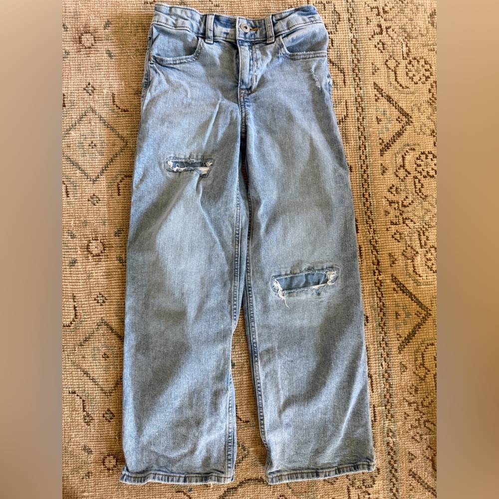 abercrombie kids Girls High Rise Distressed Wide Leg Jean